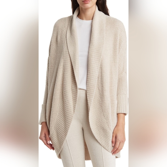 Barefoot Dreams CozyChic Lite Waffle Cocoon Cardigan Stone S/M - Picture 2 of 12